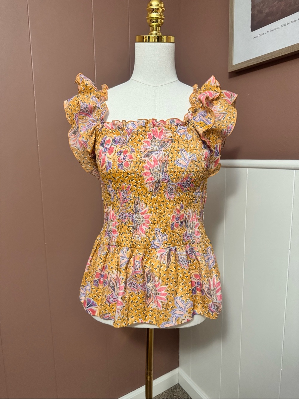 Nanette Lepore Floral Smocked Ruffle Tank